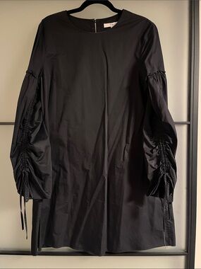 Tibi black dress with ruched sleeves